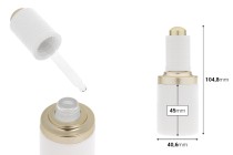 30 ml glass bottle in white color with gold - white dropper with button and drainer 30 ml glass bottle in white color with gold - white dropper with button and drainer-image_dimensions