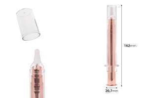 Airless σωληνάριο - σύριγγα ακρυλική 10 ml για καλλυντική χρήση σε μπρονζέ χρώμα με καπάκι-εικόνα_διαστάσεις