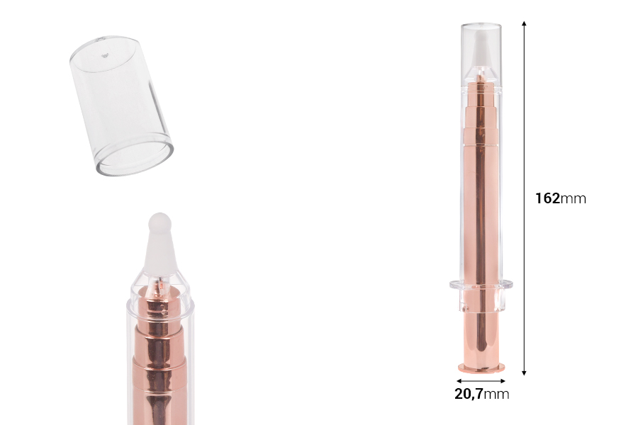 Airless σωληνάριο - σύριγγα ακρυλική 10 ml για καλλυντική χρήση σε μπρονζέ χρώμα με καπάκι