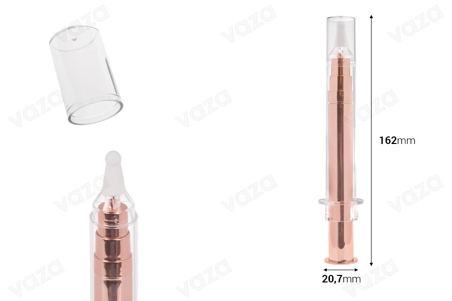Tubo - siringa acrilica 10 ml airless per uso cosmetico color bronzo con tappo-dimensioni_immagine