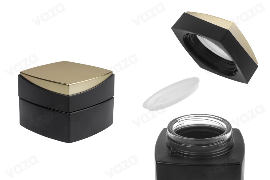Barattolo di vetro di lusso da 50 ml per crema in colore nero opaco con coperchio speciale e guarnizione in plastica-immagine_prodotto
