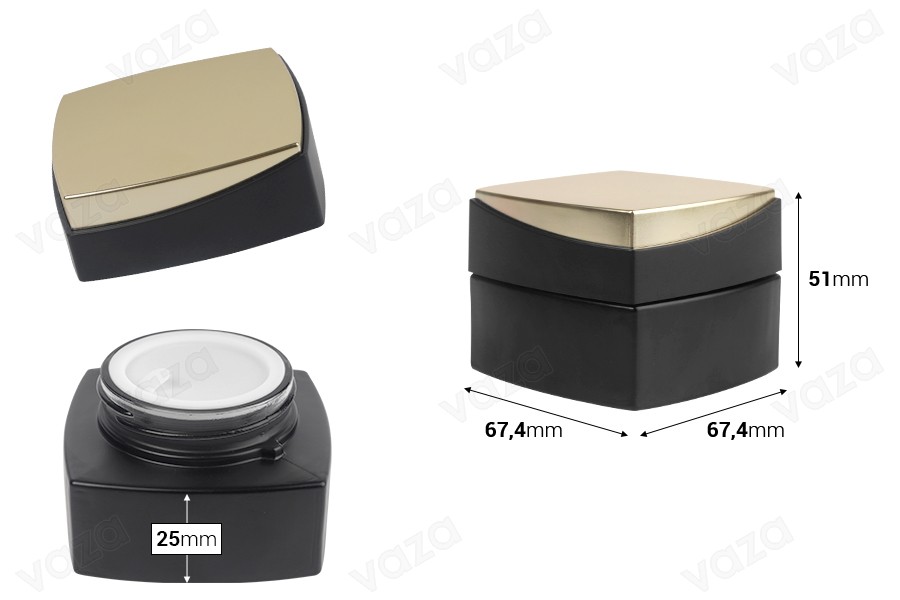 Barattolo di vetro di lusso da 50 ml per crema in colore nero opaco con coperchio speciale e guarnizione in plastica-dimensioni_immagine