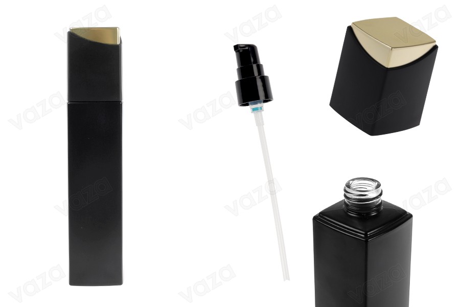 Flacon de luxe en verre noir mat de 100 ml avec pompe à crème et bouchon spécial-photo_produit
