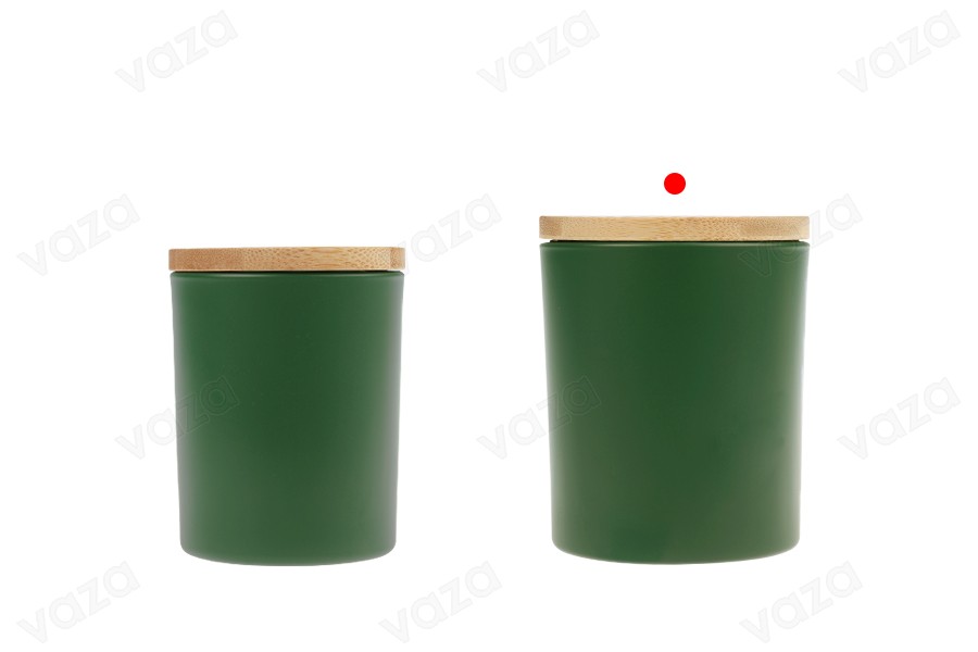 Γυάλινο βάζο 300 ml με bamboo καπάκι και λάστιχο σε διάφορα ματ χρώματα-εικόνα_σύνθεση
