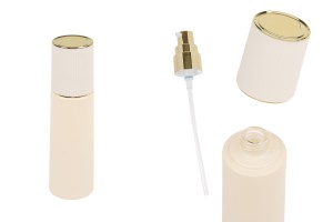 Γυάλινο μπεζ ματ μπουκάλι 100 ml πολυτελείας με καπάκι και χρυσή αντλία κρέμας-εικόνα_προϊοντική