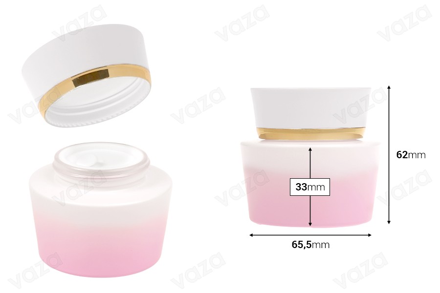 Γυάλινο βάζο πολυτελείας 50 ml σε μωβ λευκό χρώμα για κρέμα με ακρυλικό καπάκι και πλαστικό παρέμβυσμα Γυάλινο βάζο πολυτελείας 50 ml σε μωβ λευκό χρώμα για κρέμα με ακρυλικό καπάκι και πλαστικό παρέμβυσμα-εικόνα_διαστάσεις