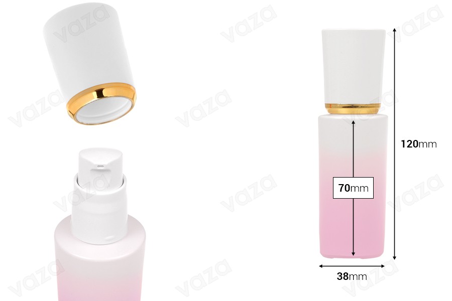 Γυάλινο μπουκάλι πολυτελείας 30 ml σε μωβ λευκό χρώμα με αντλία κρέμας και ακρυλικό καπάκι Γυάλινο μπουκάλι πολυτελείας 30 ml σε μωβ λευκό χρώμα με αντλία κρέμας και ακρυλικό καπάκι-εικόνα_διαστάσεις