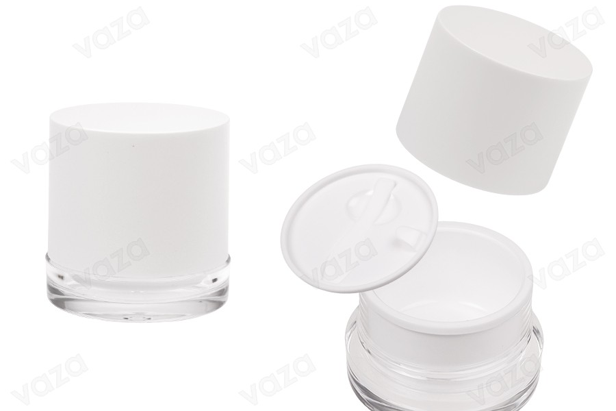 Ακρυλικό βάζο 50 ml σε λευκό χρώμα με πλαστικό καπάκι, παρέμβυσμα και σπάτουλα Ακρυλικό βάζο 50 ml σε λευκό χρώμα με πλαστικό καπάκι, παρέμβυσμα και σπάτουλα-εικόνα_προϊοντική