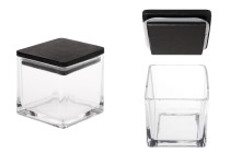 Dekorative quadratische Glasvase, 320 ml, 80 x 80 x 80 mm, mit Holzdeckel für Kerzen Dekorative quadratische Glasvase, 320 ml, 80 x 80 x 80 mm, mit Holzdeckel für Kerzen-produktbild