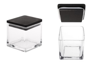 Dekorative quadratische Glasvase, 320 ml, 80 x 80 x 80 mm, mit Holzdeckel für Kerzen-εικόνα_προϊοντική