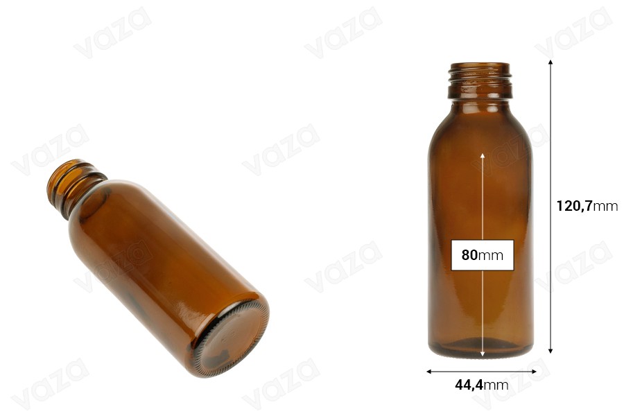 Shishe qelqi ngjyrë karamel 100 ml me grykë PP 28   -imazh_dimensione