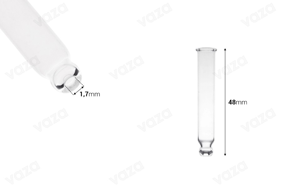 Tubo di vetro 48 mm con sfera senza graduazione per bottiglia 1020-29-20 Tubo di vetro 48 mm con sfera senza graduazione per bottiglia 1020-29-20-dimensioni_immagine