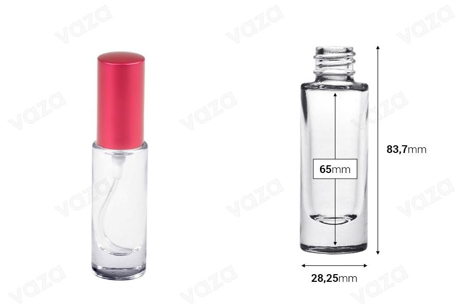 Bottiglia cilindrica in vetro da 15 ml trasparente con beccuccio PP18-dimensioni_immagine