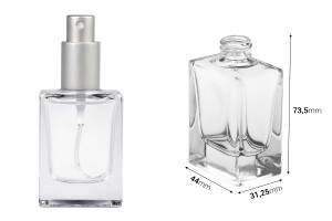 Flacon en verre 30 ml transparent de forme rectangulaire avec bec verseur 18/415-εικόνα_διαστάσεις