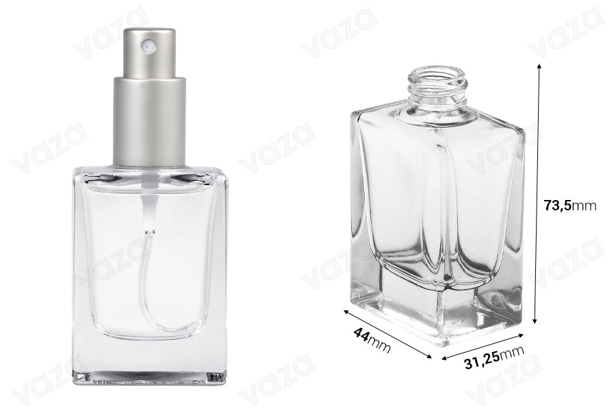 Glasflasche 30ml transparent in rechteckiger Form mit 18/415-Auslauf-bildabmessungen