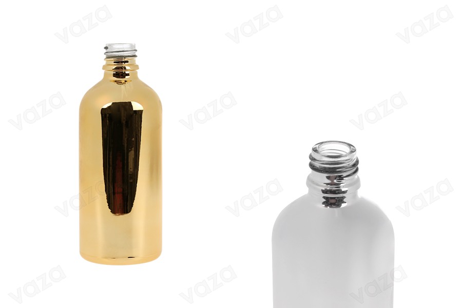 Γυάλινο μπουκαλάκι για αιθέρια έλαια 100 ml με στόμιο PP18 σε ασημί ή χρυσό χρώμα-εικόνα_προϊοντική