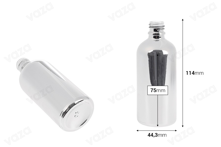 Γυάλινο μπουκαλάκι για αιθέρια έλαια 100 ml με στόμιο PP18 σε ασημί ή χρυσό χρώμα-εικόνα_διαστάσεις