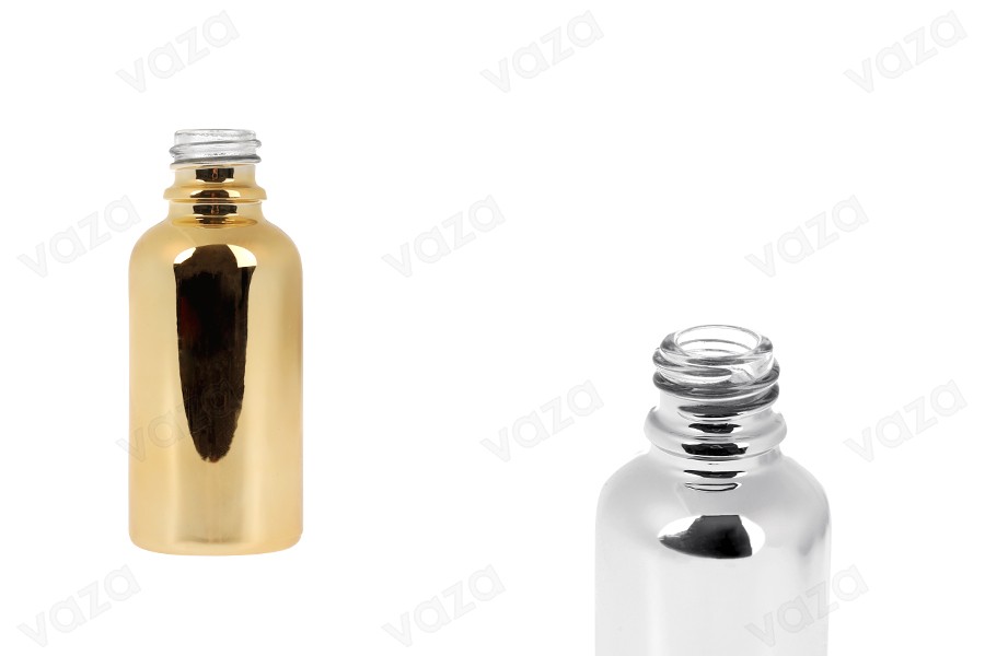 Glasflasche für ätherische Öle, 30 ml, mit PP18-Hals in Gold- oder Silberfarbe-produktbild