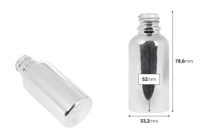 Glass bottle for essential oils 30 ml with PP18 neck in gold or silver color-image_dimensions