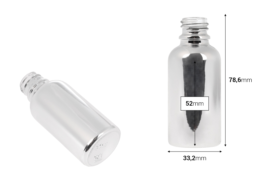 Flacone in vetro per oli essenziali da 30 ml con collo PP18 color oro o argento-dimensioni_immagine