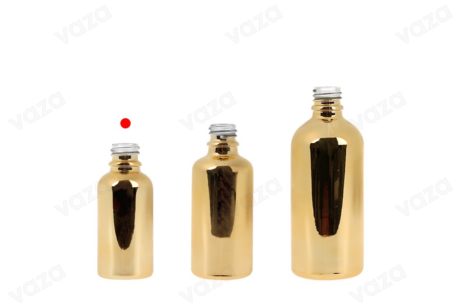 Glasflasche für ätherische Öle, 30 ml, mit PP18-Hals in Gold- oder Silberfarbe-bildgruppe