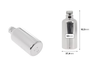 Glass bottle for essential oils 50 ml with PP18 neck in gold or silver color-image_dimensions