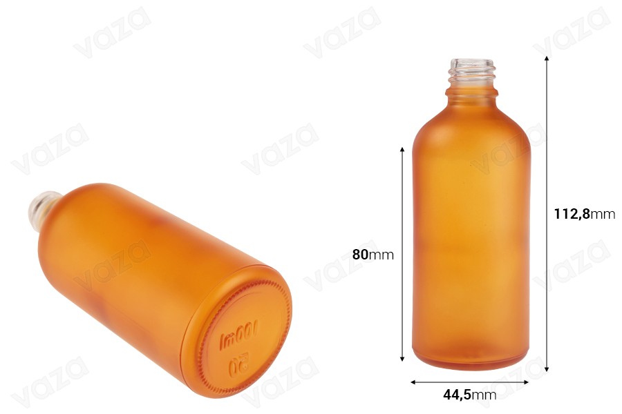 Γυάλινο μπουκαλάκι για αιθέρια έλαια 100 ml με στόμιο PP18 σε διάφορα χρώματα αμμοβολής Γυάλινο μπουκαλάκι για αιθέρια έλαια 100 ml με στόμιο PP18 σε διάφορα χρώματα αμμοβολής-εικόνα_διαστάσεις
