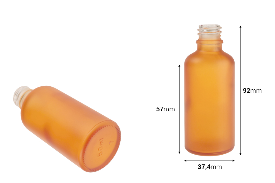 Γυάλινο μπουκαλάκι για αιθέρια έλαια 50 ml με στόμιο PP18 σε διάφορα χρώματα αμμοβολής