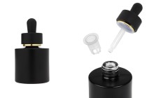 Flacon en verre noir mat de 30 ml avec compte-gouttes noir mat orné d'une bande dorée Flacon en verre noir mat de 30 ml avec compte-gouttes noir mat orné d'une bande dorée-photo_produit