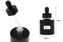 Flacon en verre noir mat de 30 ml avec compte-gouttes noir mat orné d'une bande dorée Flacon en verre noir mat de 30 ml avec compte-gouttes noir mat orné d'une bande dorée-photo_dimensions