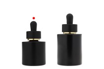 Flacon en verre noir mat de 30 ml avec compte-gouttes noir mat orné d'une bande dorée Flacon en verre noir mat de 30 ml avec compte-gouttes noir mat orné d'une bande dorée-photo_groupe