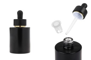 Flacone in vetro nero opaco da 50 ml con contagocce nero opaco con striscia dorata e scolapiatti-εικόνα_προϊοντική