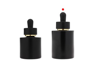 Flacone in vetro nero opaco da 50 ml con contagocce nero opaco con striscia dorata e scolapiatti-εικόνα_σύνθεση