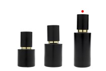 Matte black glass bottle 100 ml with gold cream pump and matte black cap-image_group