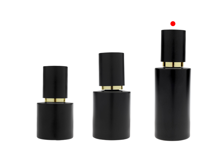 Matte black glass bottle 100 ml with gold cream pump and matte black cap-image_group