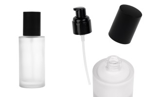Flacon en verre sablé de 100 ml avec pompe crème noire et bouchon noir mat-εικόνα_προϊοντική