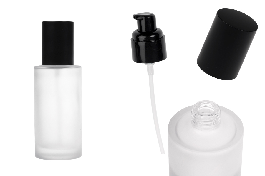 100 ml sandblasted glass bottle with black cream pump and black matte cap-image_product