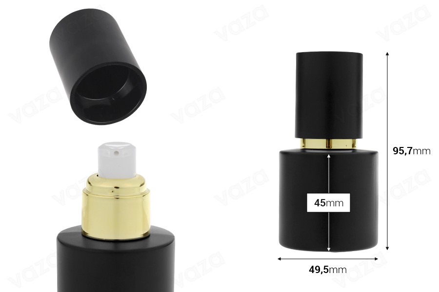 Γυάλινο μαύρο ματ μπουκαλάκι 30 ml με χρυσή αντλία κρέμας και μαύρο ματ καπάκι Γυάλινο μαύρο ματ μπουκαλάκι 30 ml με χρυσή αντλία κρέμας και μαύρο ματ καπάκι-εικόνα_διαστάσεις