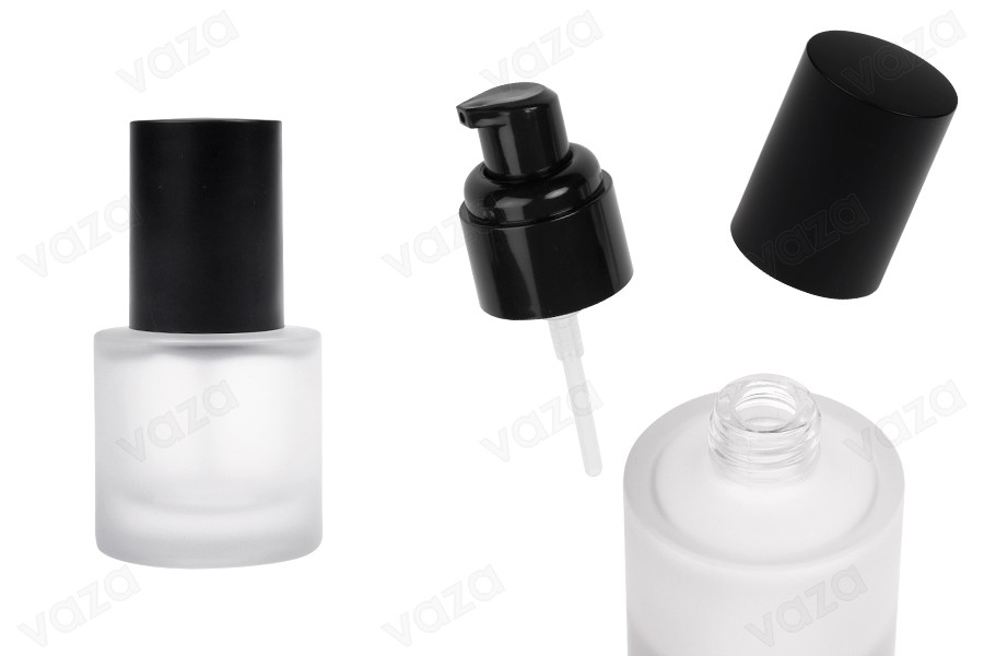 Flacon en verre sablé de 30 ml avec pompe à crème noire et bouchon noir mat-photo_produit