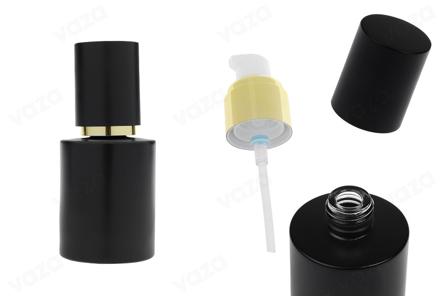 Γυάλινο μαύρο ματ μπουκαλάκι 50 ml με χρυσή αντλία κρέμας και μαύρο ματ καπάκι Γυάλινο μαύρο ματ μπουκαλάκι 50 ml με χρυσή αντλία κρέμας και μαύρο ματ καπάκι-εικόνα_προϊοντική