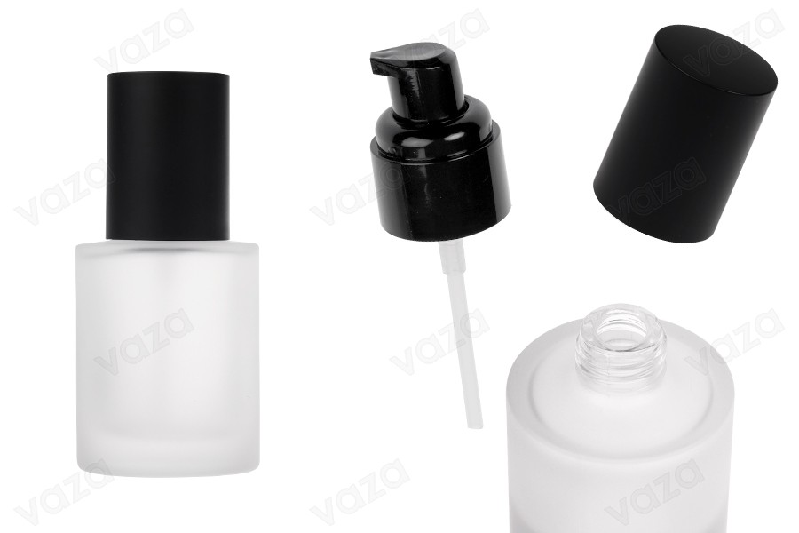 Γυάλινο μπουκαλάκι αμμοβολής 50 ml με μαύρη αντλία κρέμας και μαύρο ματ καπάκι-εικόνα_προϊοντική