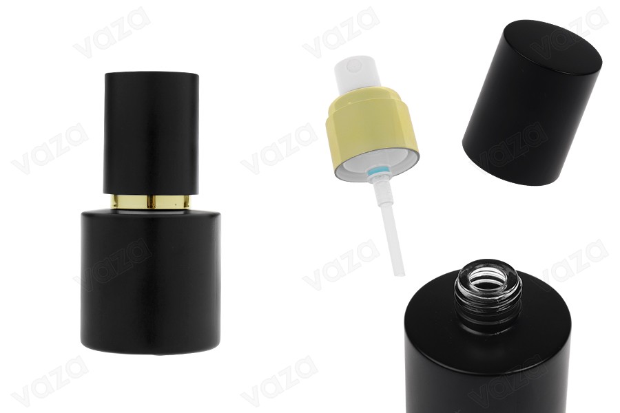 Γυάλινο μαύρο ματ μπουκαλάκι 30 ml με χρυσό σπρέι και μαύρο ματ καπάκι Γυάλινο μαύρο ματ μπουκαλάκι 30 ml με χρυσό σπρέι και μαύρο ματ καπάκι-εικόνα_προϊοντική