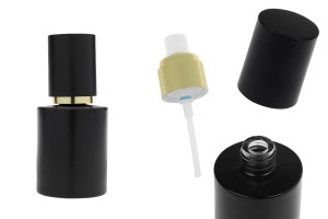 Matte schwarze Glasflasche, 50 ml, mit goldenem Sprühkopf und mattschwarzem Verschluss-produktbild