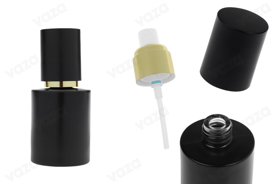 Γυάλινο μαύρο ματ μπουκαλάκι 50 ml με χρυσό σπρέι και μαύρο ματ καπάκι-εικόνα_προϊοντική