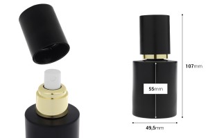 Matte schwarze Glasflasche, 50 ml, mit goldenem Sprühkopf und mattschwarzem Verschluss-bildabmessungen