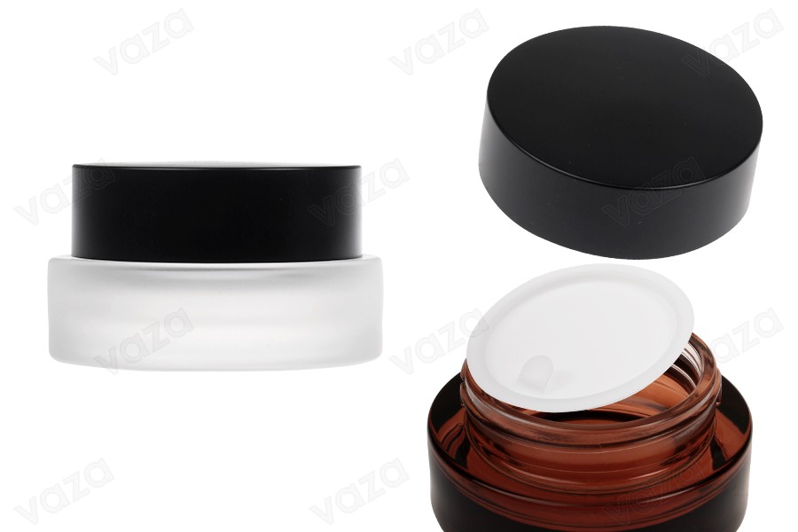 30-ml-Glasbehälter mit mattschwarzem Deckel (mit Innendichtung) und Kunststoffdichtung-produktbild