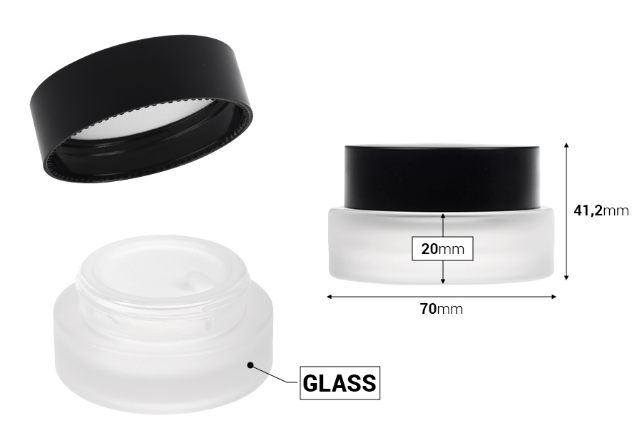 Barattolo di vetro da 30 ml con tappo nero opaco (con rivestimento interno) e guarnizione in plastica-dimensioni_immagine