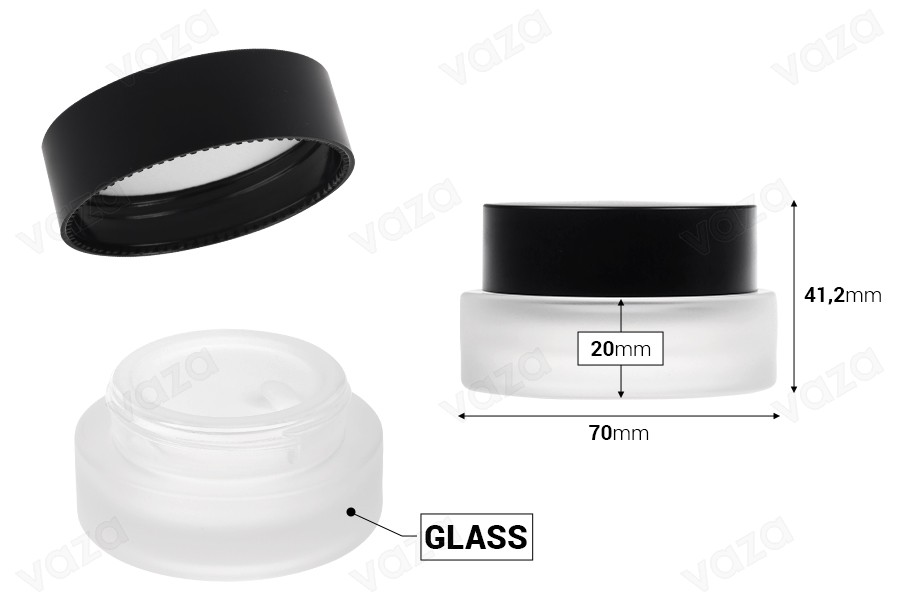 30-ml-Glasbehälter mit mattschwarzem Deckel (mit Innendichtung) und Kunststoffdichtung-bildabmessungen