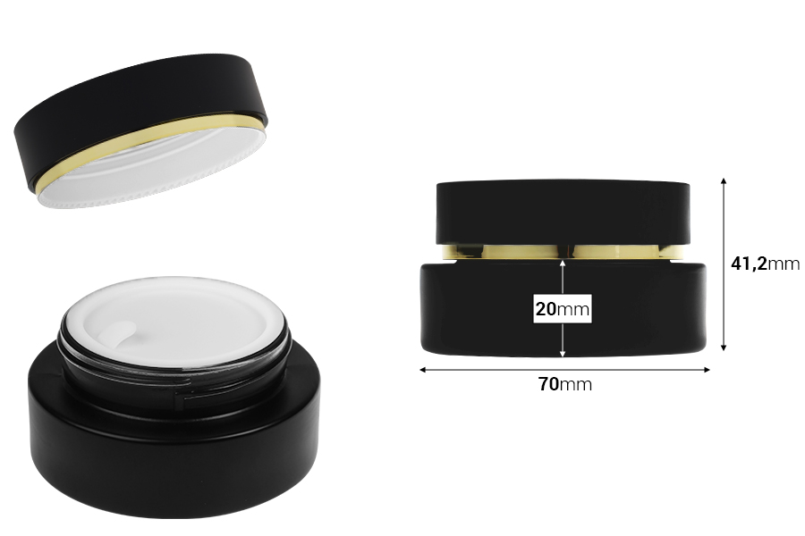 Pot en verre noir mat de 30 ml avec couvercle noir mat (avec joint intérieur) et joint en plastique-photo_dimensions