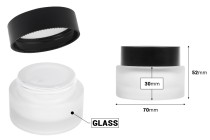 Barattolo di vetro da 50 ml con tappo nero opaco (con rivestimento interno) e guarnizione in plastica-dimensioni_immagine